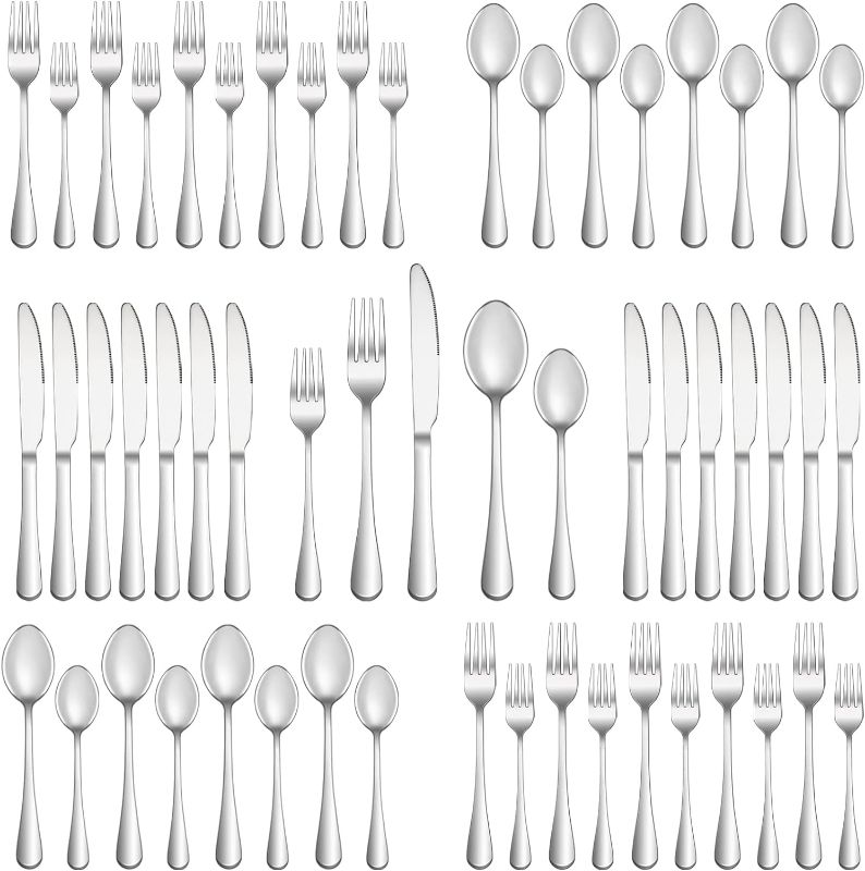 Photo 1 of 40 Piece Silverware Set Service for 8,Premium Stainless Steel Flatware,Mirror Polished Cutlery Utensil Set,Durable Home Kitchen Eating Tableware,Include Fork Knife Spoon Set,Dishwasher Safe
