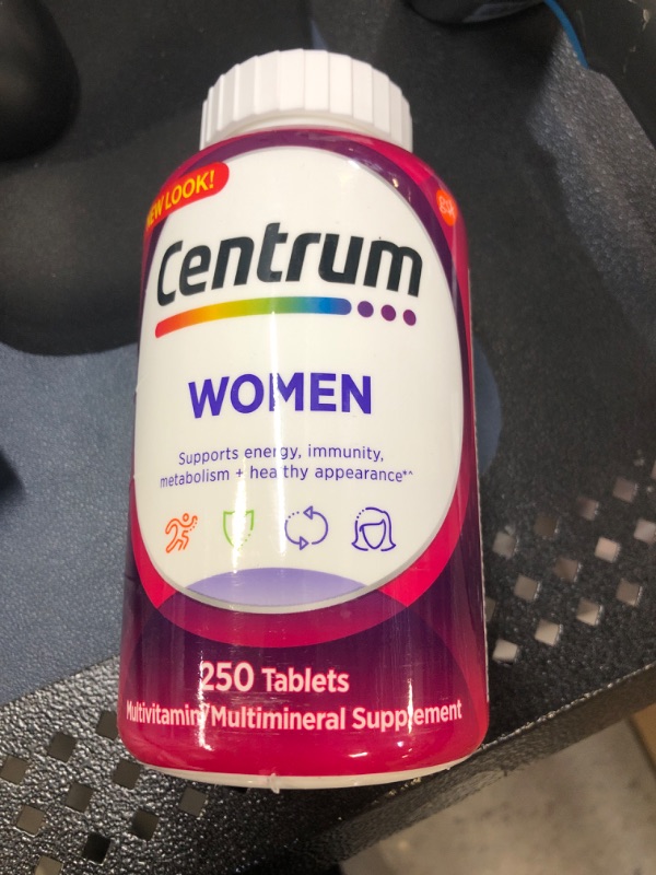 Photo 2 of Centrum Multivitamin for Women, Multivitamin/Multimineral Supplement with Iron, Vitamin D3, B Vitamins and Antioxidant Vitamins C and E, Gluten Free, Non-GMO Ingredients - 250 Count 250 Count (Pack of 1)