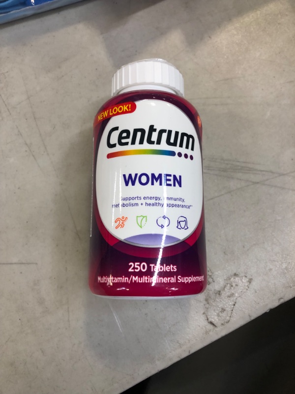Photo 1 of Centrum Multivitamin for Women, Multivitamin/Multimineral Supplement with Iron, Vitamin D3, B Vitamins and Antioxidant Vitamins C and E, Gluten Free, Non-GMO Ingredients - 250 Count 250 Count (Pack of 1)