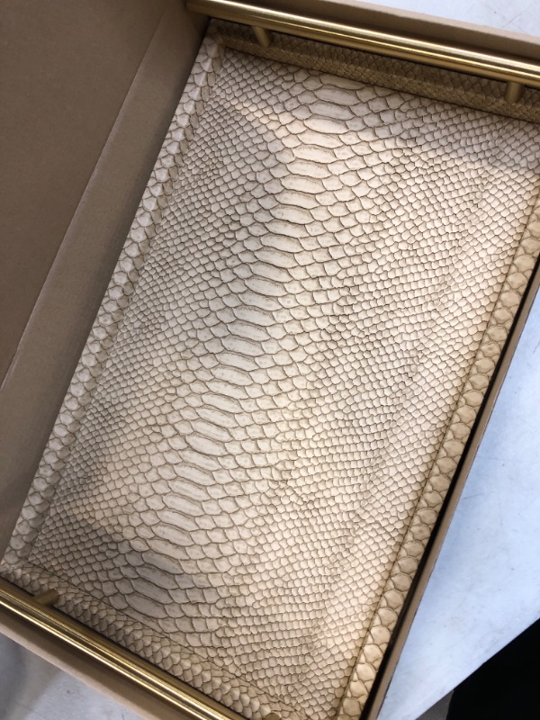 Photo 2 of American Atelier Alligator Rectangle Serving Tray with Handles, 14" x 19" x 3", gold