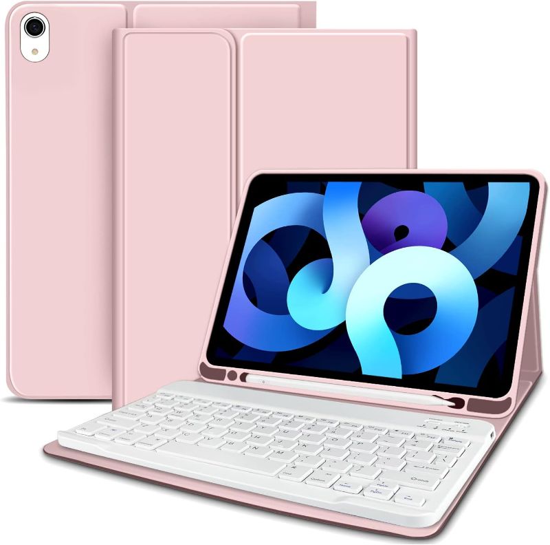 Photo 1 of KENKE iPad Air 5th Generation Case 2022 / iPad Air 4th Generation Case 2020 Keyboard Case with Pencil Holder, Bluetooth Wireless Magnetic Detachable Keyboard Cover for iPad Air 10.9 inch, Pink
