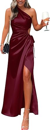 Photo 1 of BTFBM Women 2023 One Shoulder Prom Dresses Sleeveless Cutout Ruched Adjustable Split Satin Party Cocktail Maxi Dress
xl