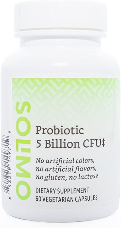 Photo 1 of Amazon Brand - Solimo Probiotic 5 Billion CFU, 8 strains with 60 mg Prebiotic Blend, 60 Capsules, 2 Month Supply, Vegetarian, Supports Healthy Digestion
