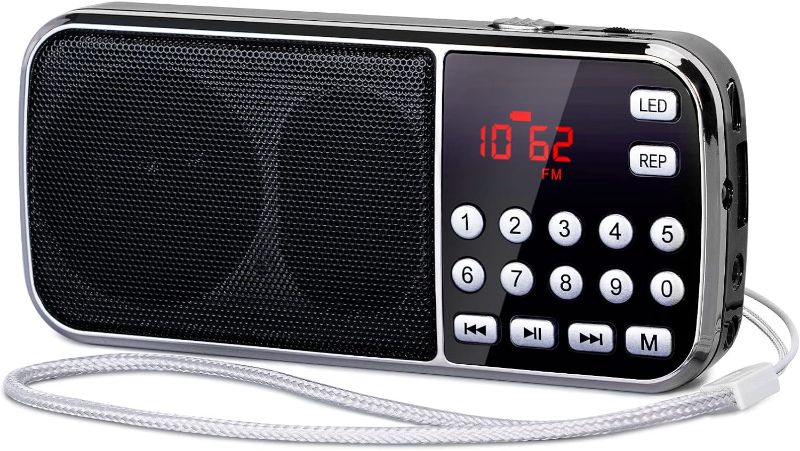 Photo 1 of PRUNUS J-189 Bluetooth AM FM Radio, Small Portable Radio - Dual Speaker Heavy Bass, LED Flashlight, Pocket Size, TF Card USB AUX MP3 Player, Rechargeable Battery Operated Small Radio(Black)
