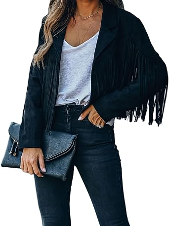 Photo 1 of CHARTOU Casual Faux Leather Jacket Women Motorcycle Jacket Fringe Cropped Jacket Utility Tassel Suede Moto Jacket
small 