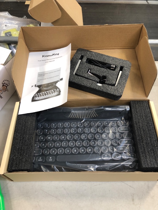 Photo 2 of RYMEK Typewriter Style Mechanical Wired & Wireless Keyboard with Tablet Stand, Bluetooth Connection (All Black) White