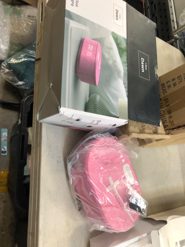 Photo 1 of i-box Bedside Radio Alarm Clock with USB Charger, Bluetooth Speaker, QI Wireless Charging, Dual Alarm & Dimmable LED Display (Pink)