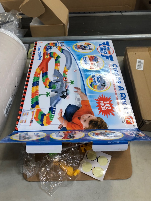 Photo 1 of 142 Pieces Police Patrol Chase Create a Road Super Snap Speedway - Magic Journey Flexible Track Set with LED Light Up Toy Cars
