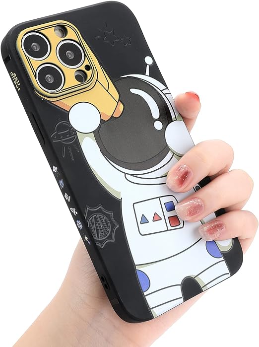 Photo 1 of Yonds Queen for iPhone 14 Pro Cute Case, Cool Cartoon Astronaut Space Design Stylish Bumper Soft TPU Rubber Protective Anti-Slip Shockproof Creative Case(Black Telescope, iPhone 14 Pro)
