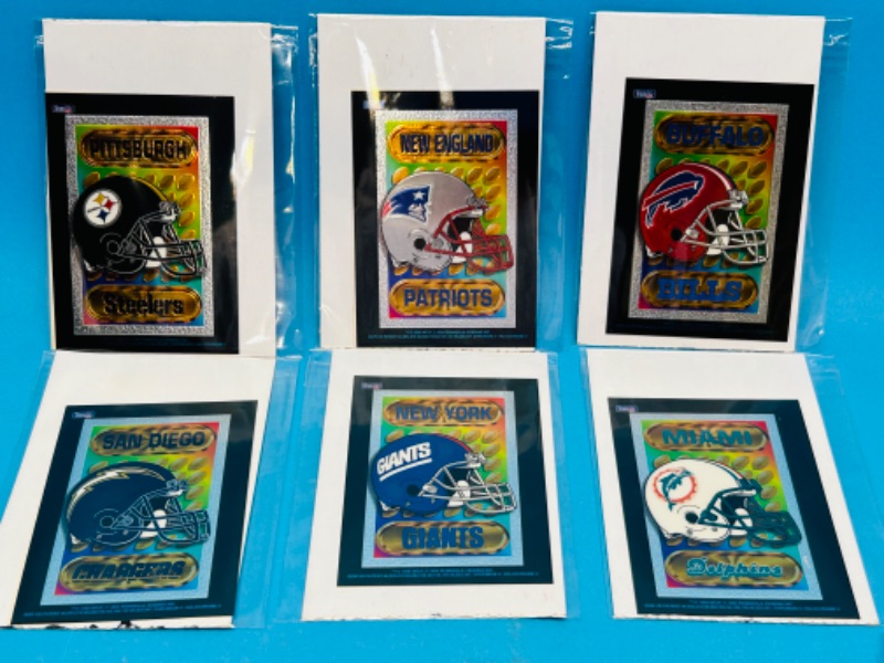 Photo 1 of 811185…6 NFL 1994 holochrome vending helmet stickers in plastic sleeves 