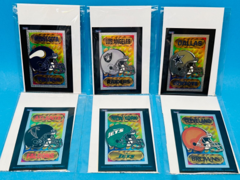 Photo 1 of 811189… 6 NFL 1994 holochrome vending helmet stickers in plastic sleeves 