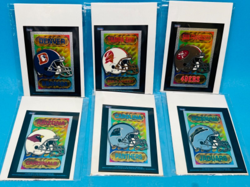 Photo 1 of 811190… 6 NFL 1994 holochrome vending helmet stickers in plastic sleeves 