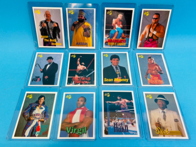 Photo 1 of 811191…12 vintage classic WWF cards in hard plastic sleeves 