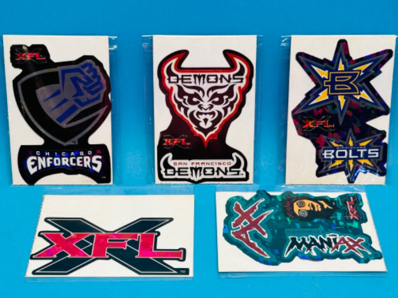 Photo 1 of 811253…5 vintage vending prism XFL football team stickers in plastic 