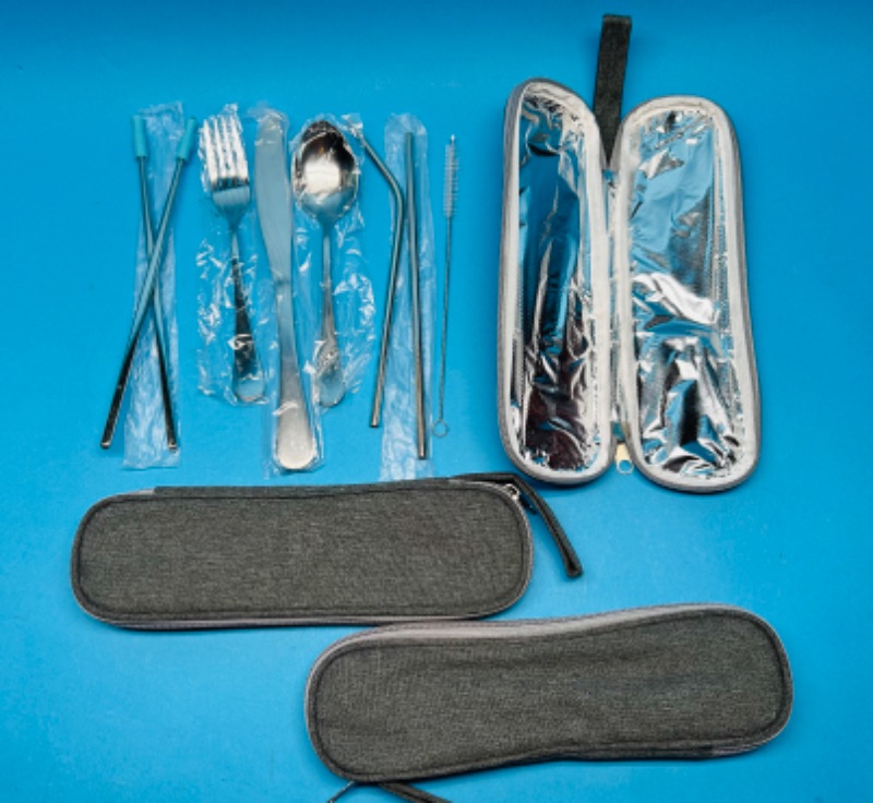 Photo 1 of 811275…3 sets of travel utensils- chopsticks, straws, knife, spoon, fork, cleaning brush and case