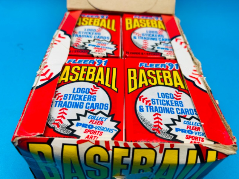 Photo 1 of 811277…36 sealed packs/box unsealed 1991 fleer baseball logo stickers and cards 