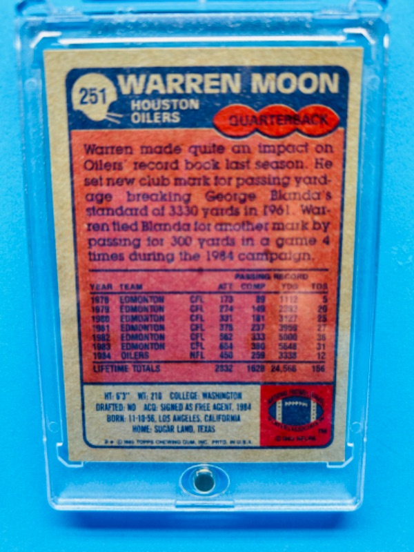 Photo 2 of 811282…Warren Moon rookie card 251 Topps in hard plastic case