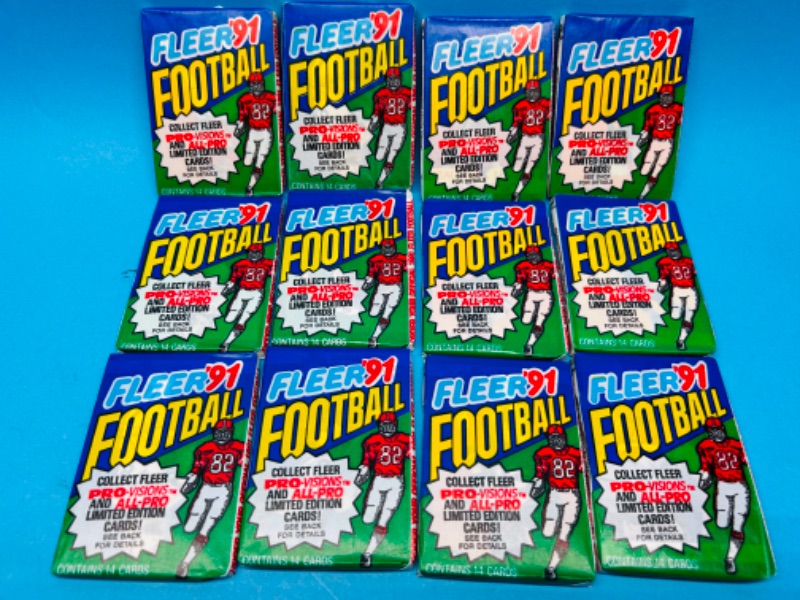 Photo 1 of 811286…12 sealed 1991 Fleer football limited edition card wax packs-14 cards in each