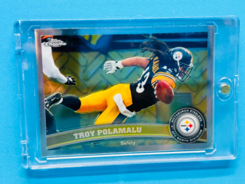 Photo 1 of 811374…topps chrome Troy Polamalu refractor card 180  in hard plastic case