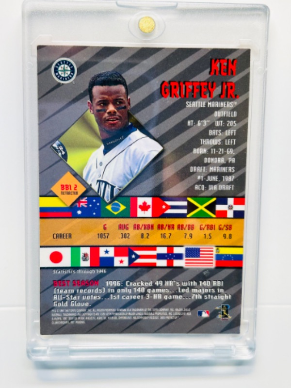 Photo 2 of 811376…Bowman’s best Ken Griffey Jr. refractor card  in hard plastic case