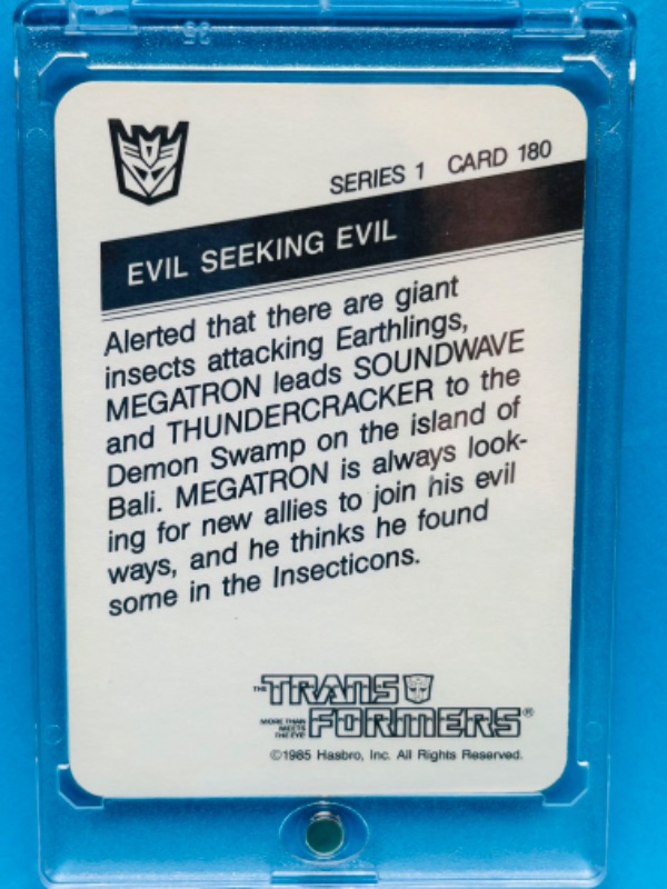 Photo 2 of 811377…1985 transformers series 1 card 180 evil seeking evil  in hard plastic case