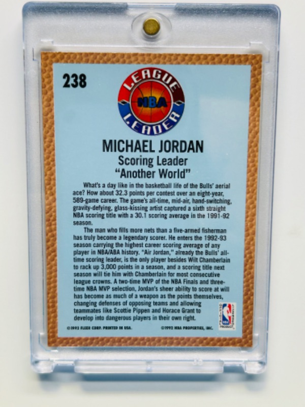 Photo 2 of 811411…fleer Michael Jordan scoring leader  card 238 in hard plastic case