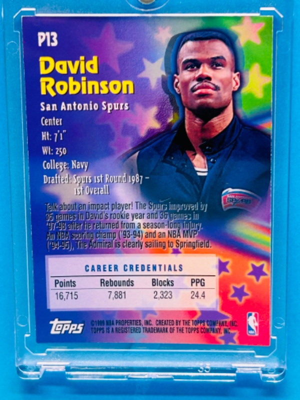 Photo 2 of 811415…topps David Robinson patriarch refractor card P13 in hard plastic case