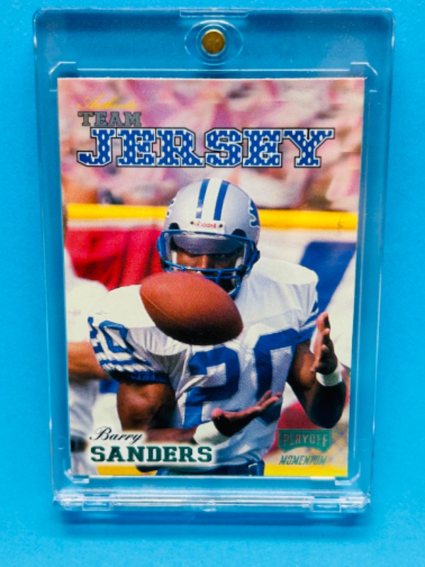 Photo 2 of 811416…Barry Sanders team jersey card in hard plastic case