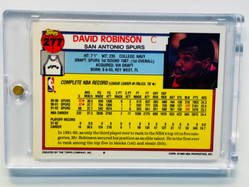 Photo 1 of 811417…topps David Robinson card 277 in hard plastic case