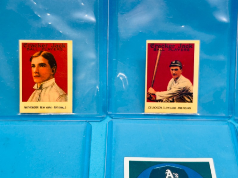 Photo 2 of 811421…3 vintage baseball stickers and Cracker Jack reprint baseball stars in plastic sleeves 