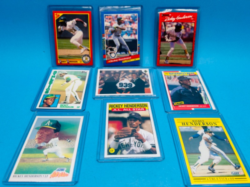 Photo 1 of 811443…9 Rickey Henderson trading cards in hard plastic sleeves 