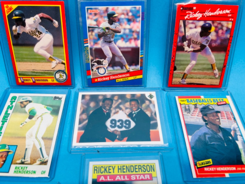 Photo 3 of 811443…9 Rickey Henderson trading cards in hard plastic sleeves 