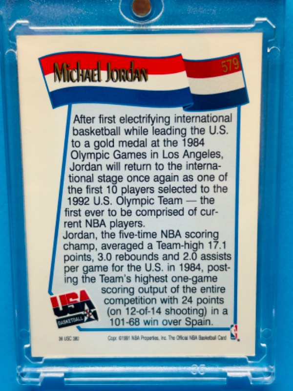 Photo 2 of 811484…NBA Hoops Michael Jordan 1992 USA basketball team card 579 in hard plastic case 