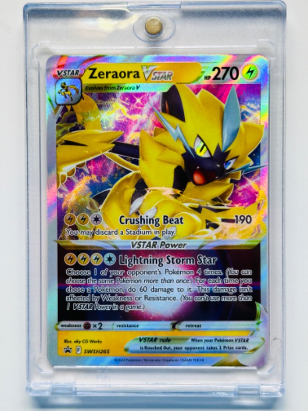 Photo 1 of 811526…Pokémon Zeraora Vstar holo card SWSH265  in hard plastic case 