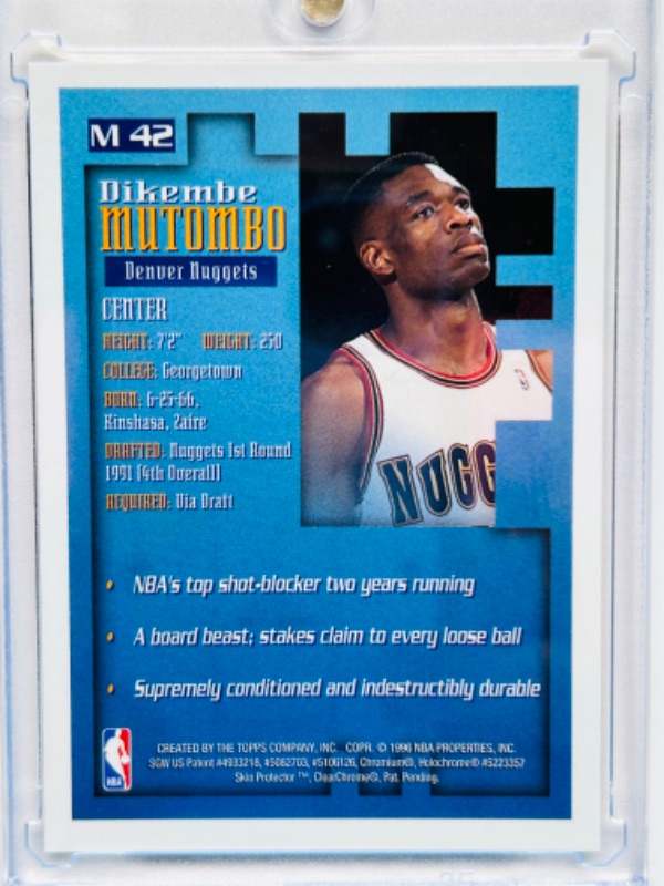 Photo 2 of 811539…topps finest Dikembe Mutombo chrome card M42  in hard plastic case 