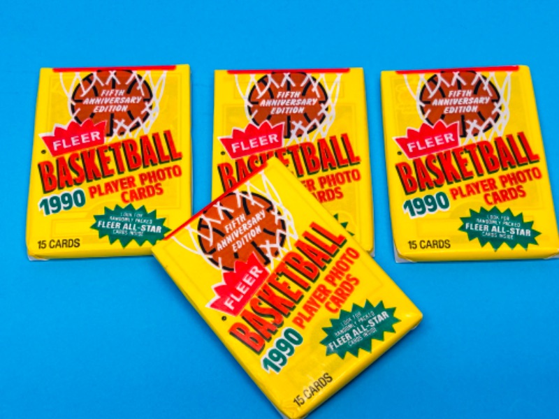 Photo 1 of 811555…4 sealed Fleer 1990 basketball wax packs-possible Michael Jordan-