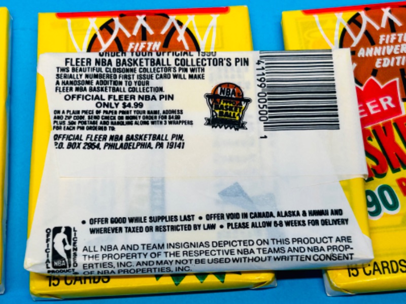 Photo 2 of 811555…4 sealed Fleer 1990 basketball wax packs-possible Michael Jordan-