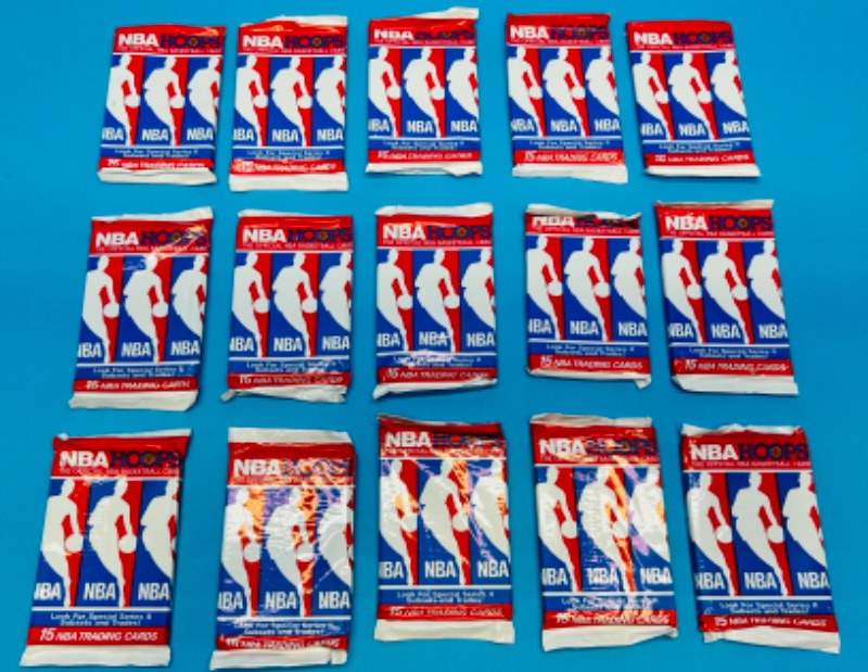 Photo 1 of 811560…15 sealed NBA Hoops basketball card packs 15 in each