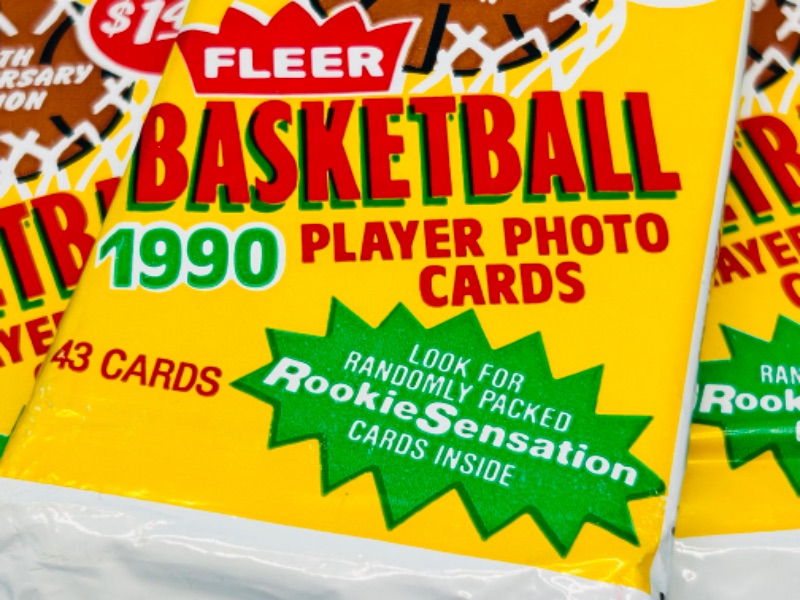 Photo 3 of 811583…3 sealed Fleer 1990 card packs-possible Michael Jordan -43 cards in each -look for rookie sensation  cards