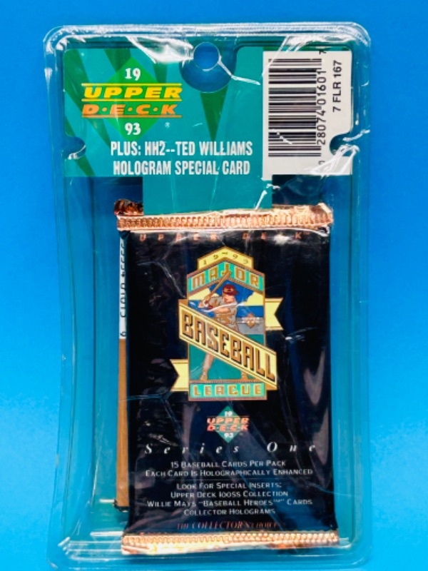 Photo 4 of 811591… sealed 1993 Upper Deck packs and Ted Williams hologram card in package 