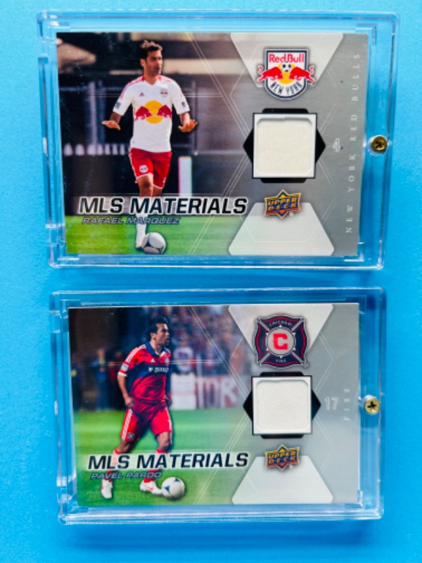 Photo 1 of 811600…2 soccer game used relic cards in hard plastic cases 