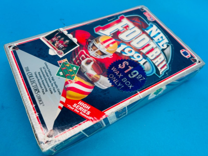 Photo 1 of 811603…sealed Upper Deck 1991 NFL football cards wax box-high series find the Namath 