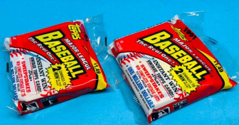 Photo 1 of 811625… 2 sealed Topps 1991 baseball the real one card packs 40 cards in each