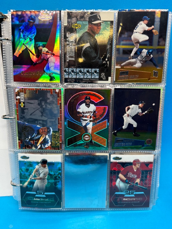 Photo 14 of 811659…252 mixed baseball refractor, chrom, foil and holo cards in binder. All pages photoed