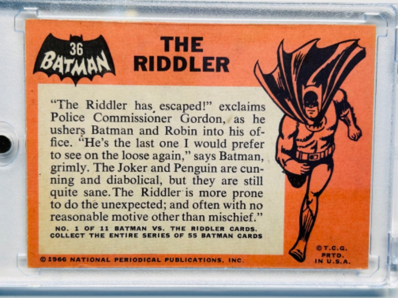 Photo 2 of 811667…vintage 1966 Batman card 36 the riddler  in hard plastic case 