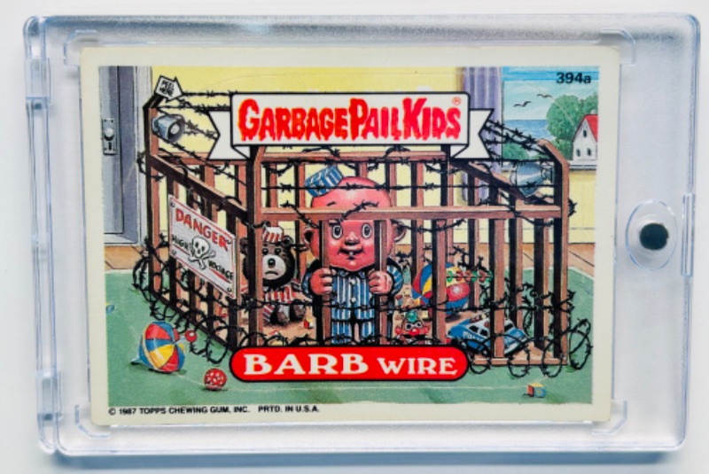 Photo 1 of 811669…vintage 1987 Garbage pail Kids sticker card Barb Wire  in hard plastic case 