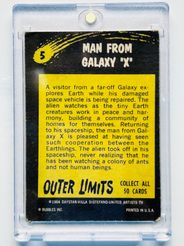 Photo 4 of 811676…wear on corners-vintage 1964 Man from Galaxy X card 5  in hard plastic case 