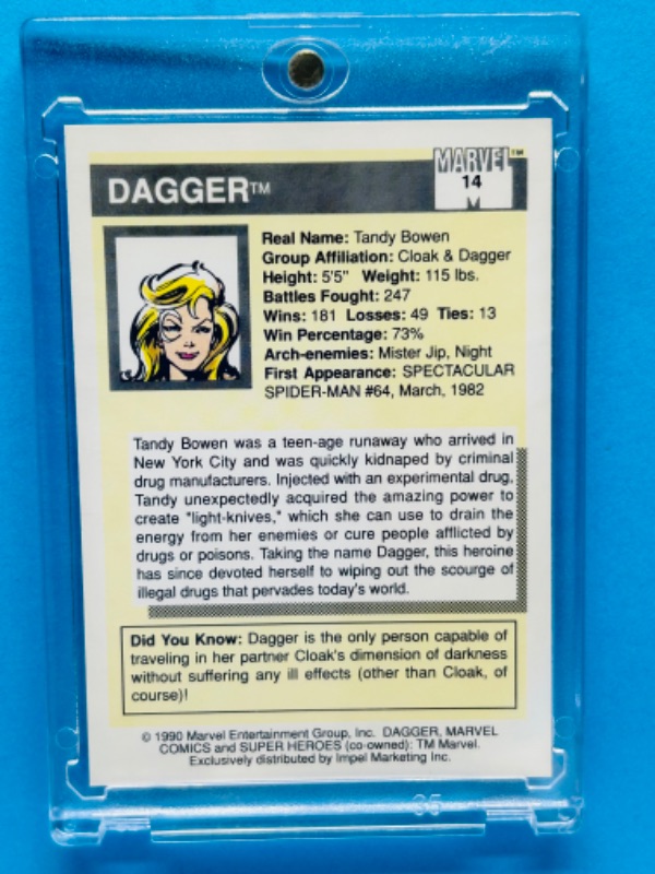 Photo 2 of 811682…marvel 1990 Dagger card 14 card in hard plastic case 