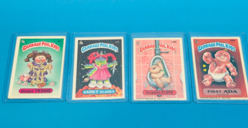 Photo 1 of 811683…4 vintage 1985/86 garbage pail kids sticker cards in hard plastic sleeves 