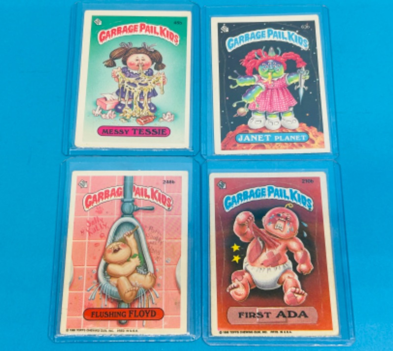 Photo 1 of 811683…4 vintage 1985/86 garbage pail kids sticker cards in hard plastic sleeves 